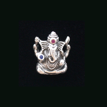 Pendant - Ganesha with Ruby & Sapphire - Sterling Silver